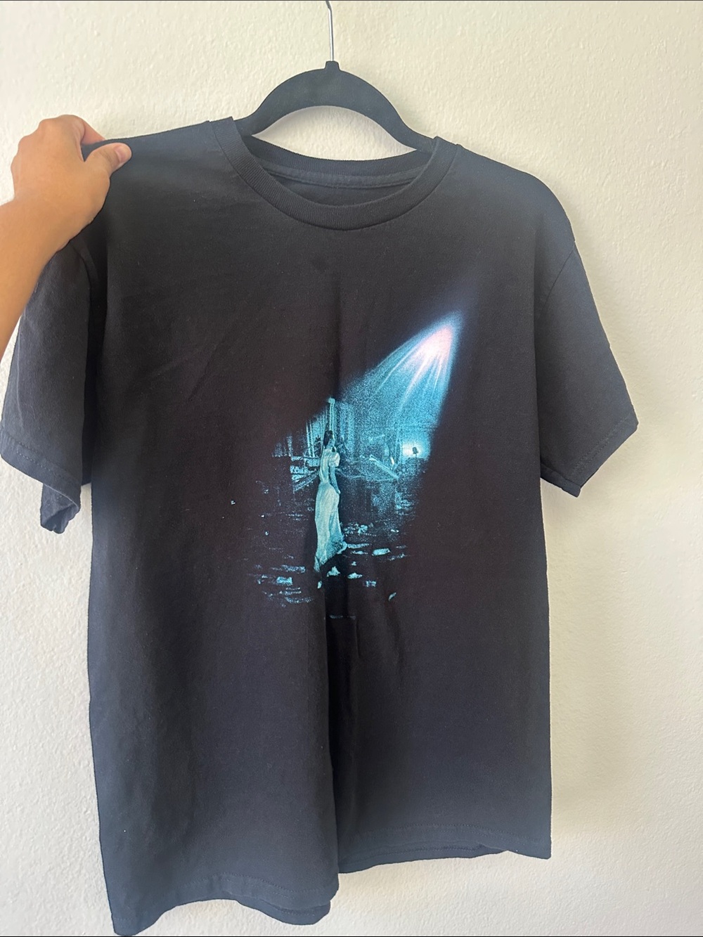 Ariana Grande Black Tee with Blue Spotlight Graphic